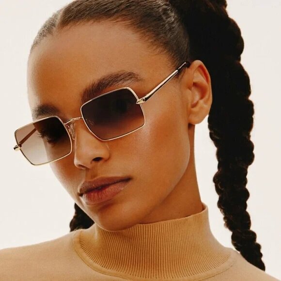 New Quay TTYL Golden/Brown Square Frame Unisex Sunglasses